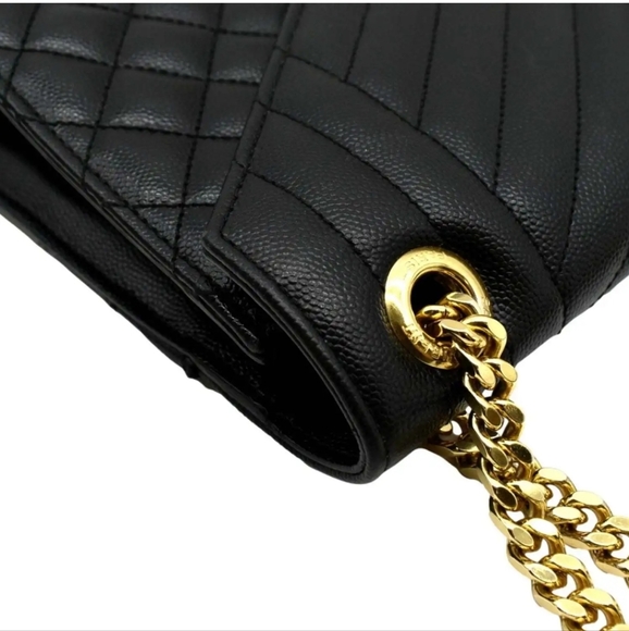 YVES SAINT LAURENT Large Envelope Leather Chain Shoulder Bag Black - Picture 6 of 15